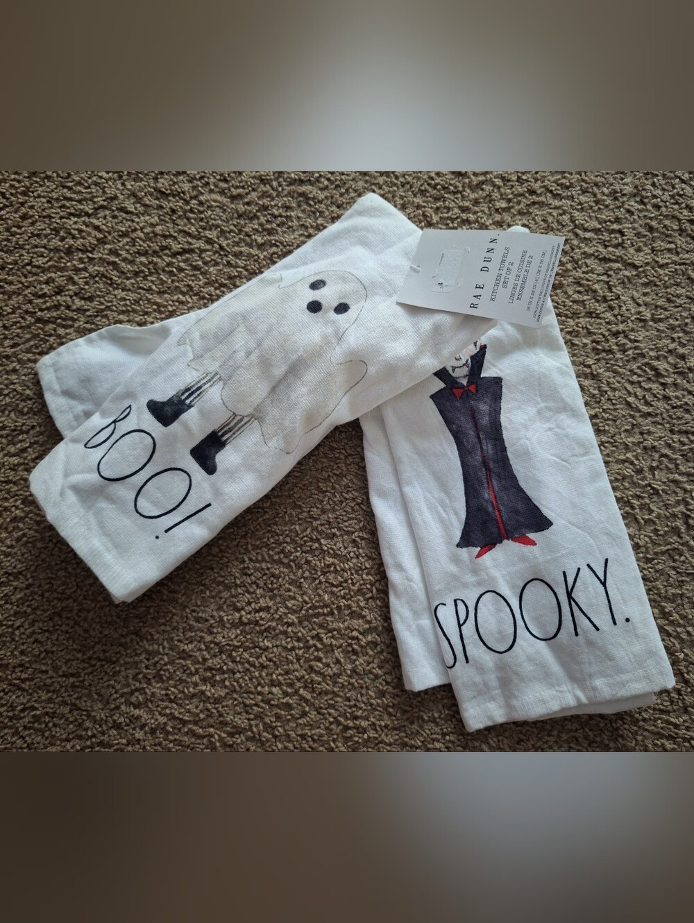 Rae Dunn White Halloween Kitchen Towels with Black & Red Accents